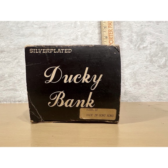 Vintage Silverplated Ducky Coin Bank Wind-Up w/ Key + Scarves Box - Picture 8 of 9